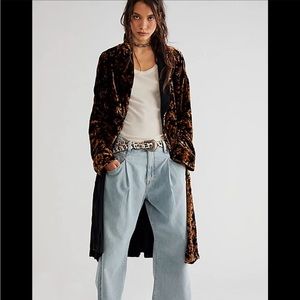 Free People Wild Nights Duster Size Small Black Pattern Velvet Kimono